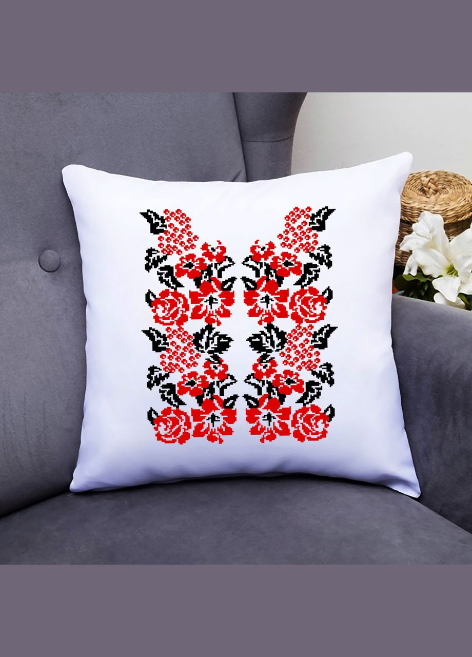 Подушка декоративна з принтом "Український орнамент квіти та калина" Push IT Кавун (316095820)