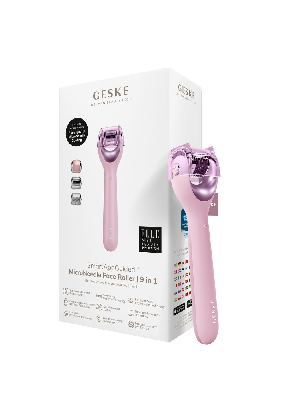 Электронный роллер для лица с микроиглами MicroNeedle Face Roller 9в1 pink GESKE (341526073)