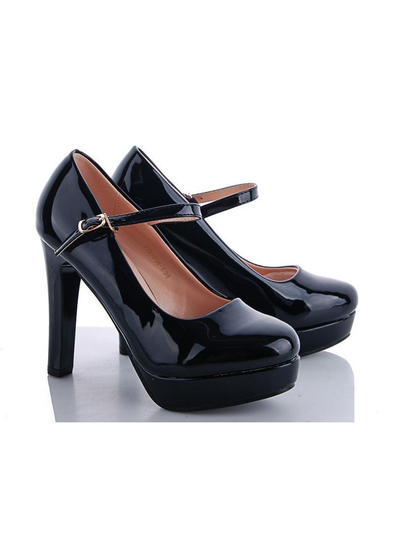 Seven Женские кожаные туфли на высоком каблуке 1717 Черные черный з искусственная кожа, — демисезон (367164799)