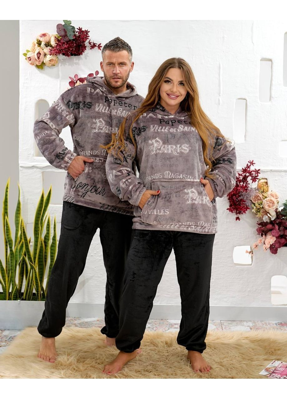 Бежева піжама жіноча тепла штани і кофта з капюшоном. плюшева піжама No Brand