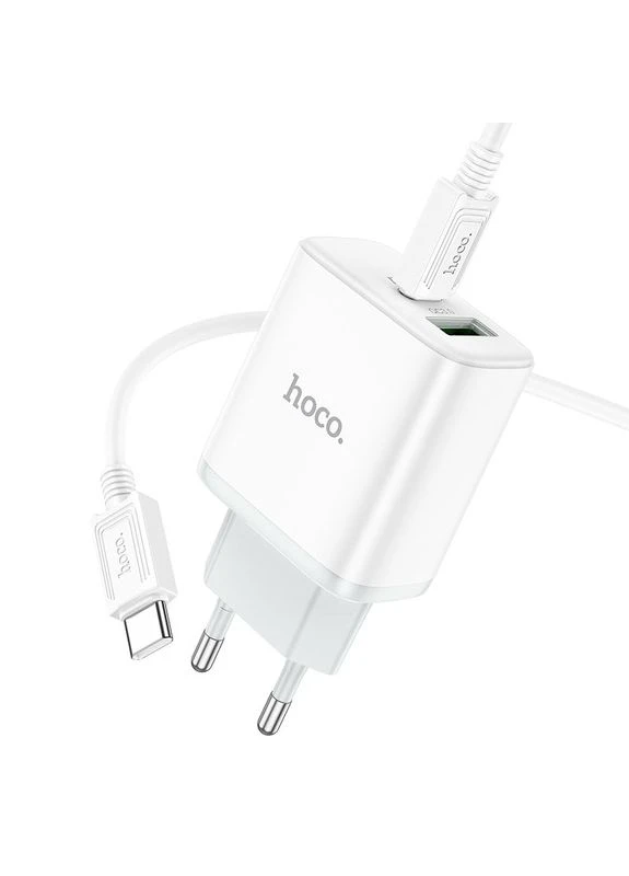 Мережевий зарядний пристрій з кабелем dual port PD20W+QC3.0 charger set (Type-C to Type-C)(EU) White (6931474782922) Hoco C105A Stage (361347980)