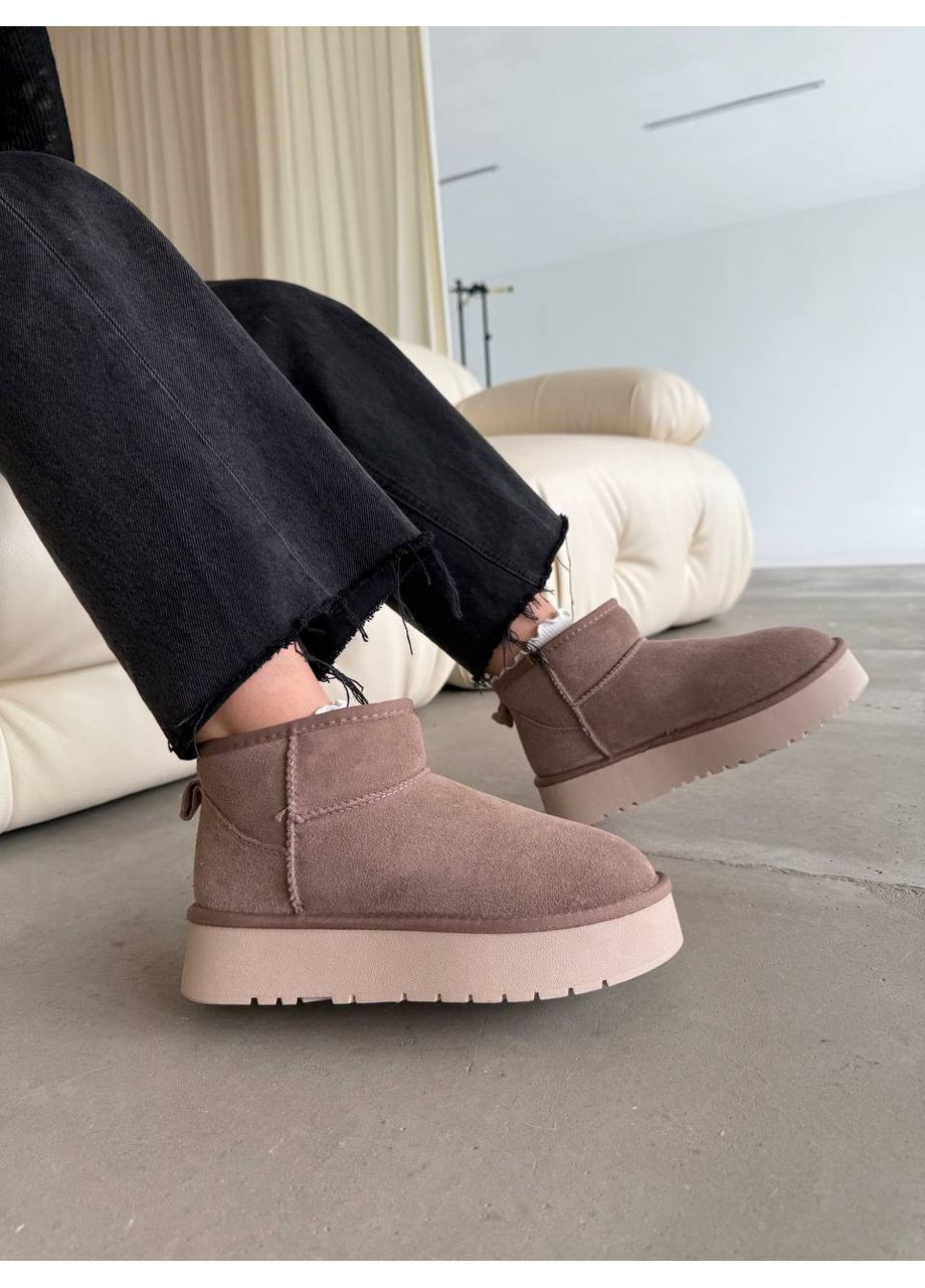 Уги з натуральної замші та хутром без надписів No Brand (362914332)