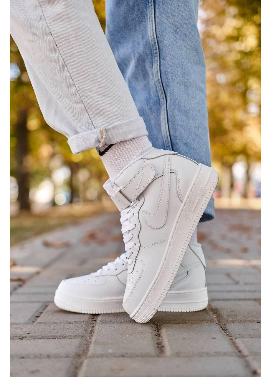 Белые зимние кроссовки мужские nike air force mid winter white найк аир форс 1 премиум No Brand