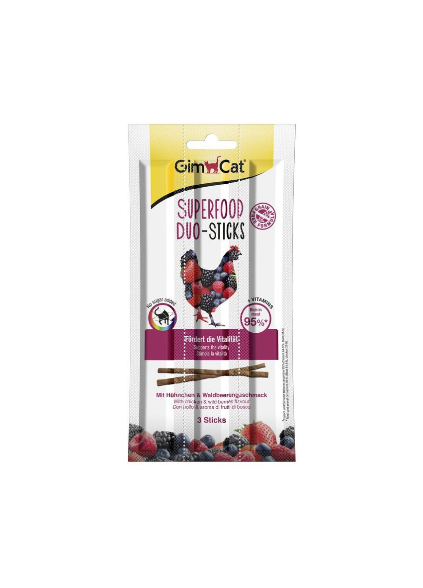 Лакомство для кошек GimCat Superfood DuoSticks с курицей и лесными ягодами, 3 шт Gimpet (292260180)
