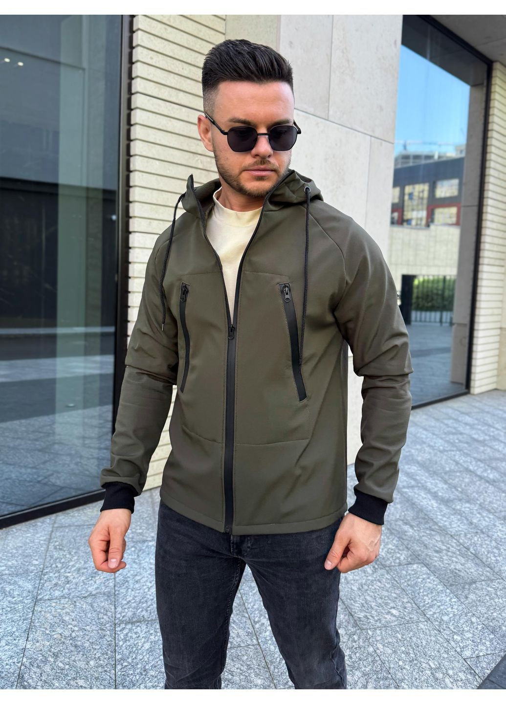 Оливкова (хакі) водовідштовхувальна куртка некст шел No Brand