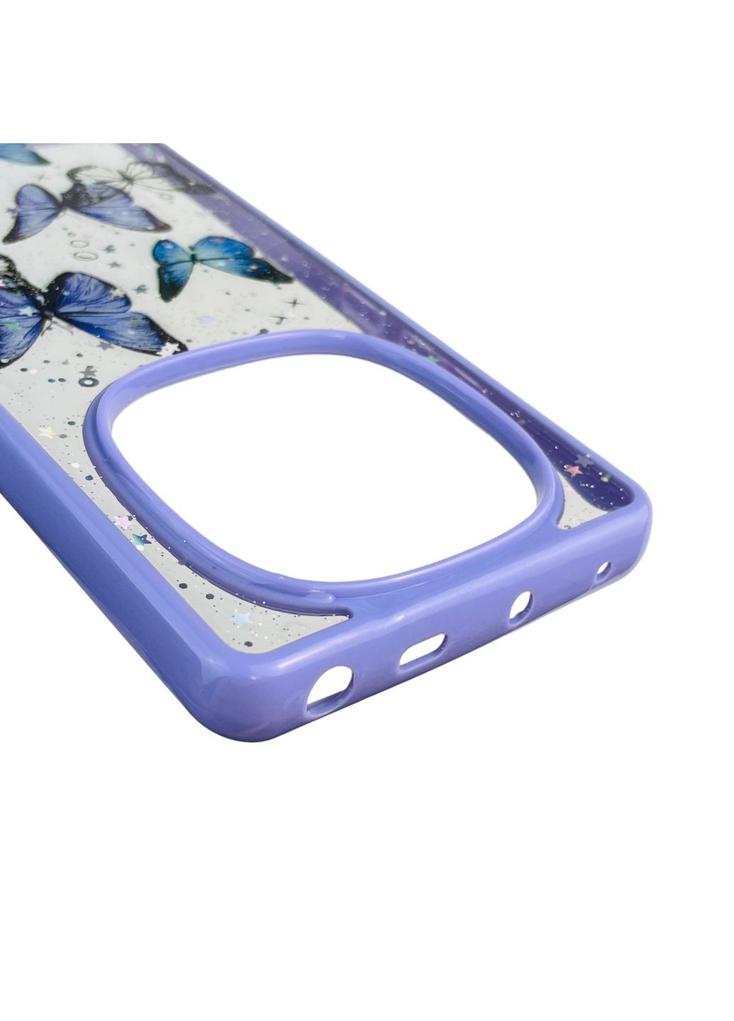 Чохол для Redmi Note 14 Pro 4G з блискітками з метеликами на сяомі редмі нот 14 про 4г бузковий Xiaomi (366386125)