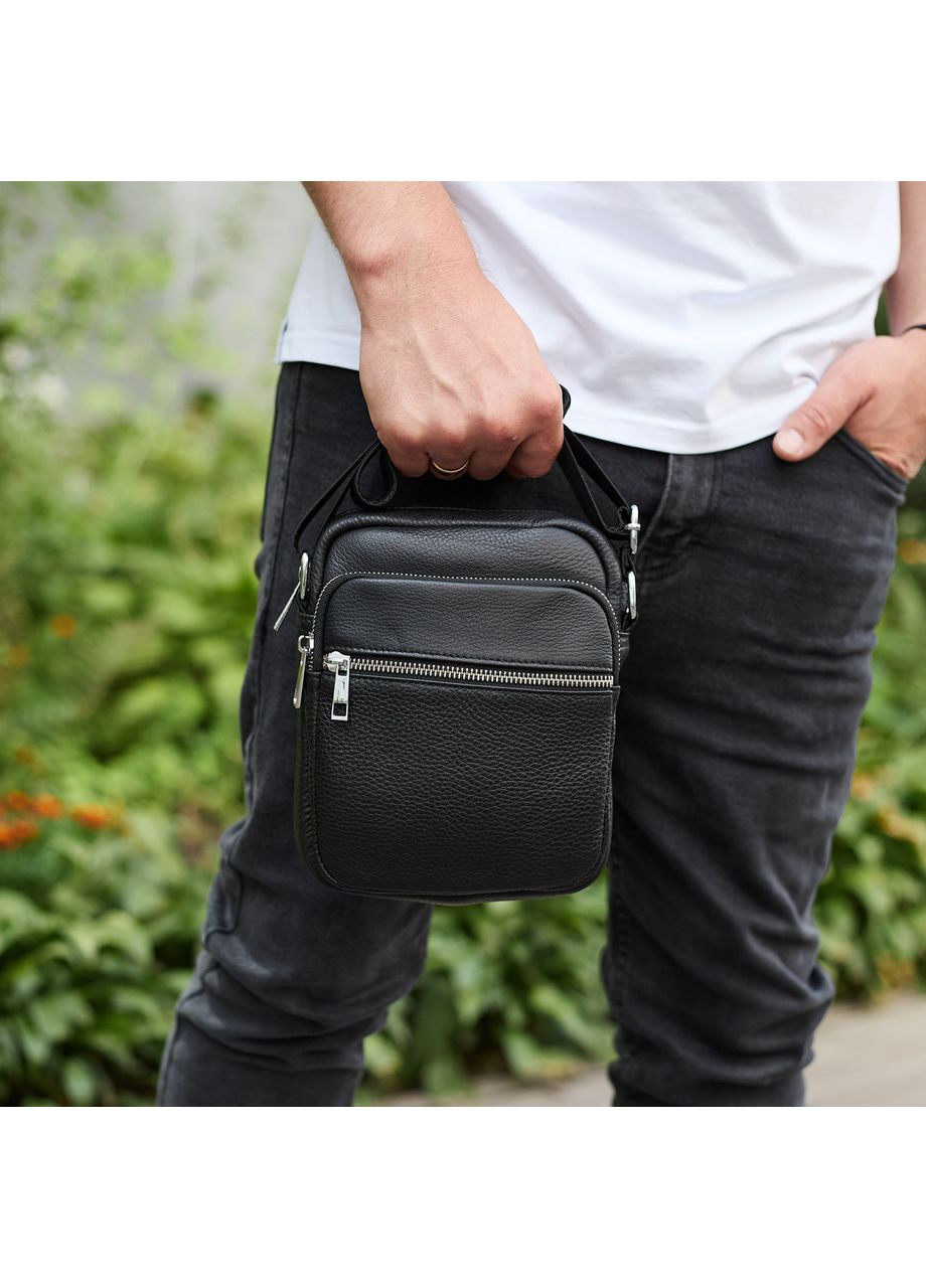 Чоловіча шкіряна барсетка 21х17х7, сумка для міста, компактний месенджер для щоденного використання, чорна No Brand (360890127)