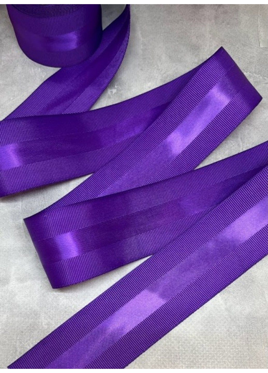 Репсовая лента с атласной полосой 4 см, цвет-фиолетовый, метр No Brand (312550807)