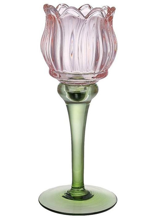 Свічник скляний "Рожевий Тюльпан" Ø8х19см BonaDi (332666189)