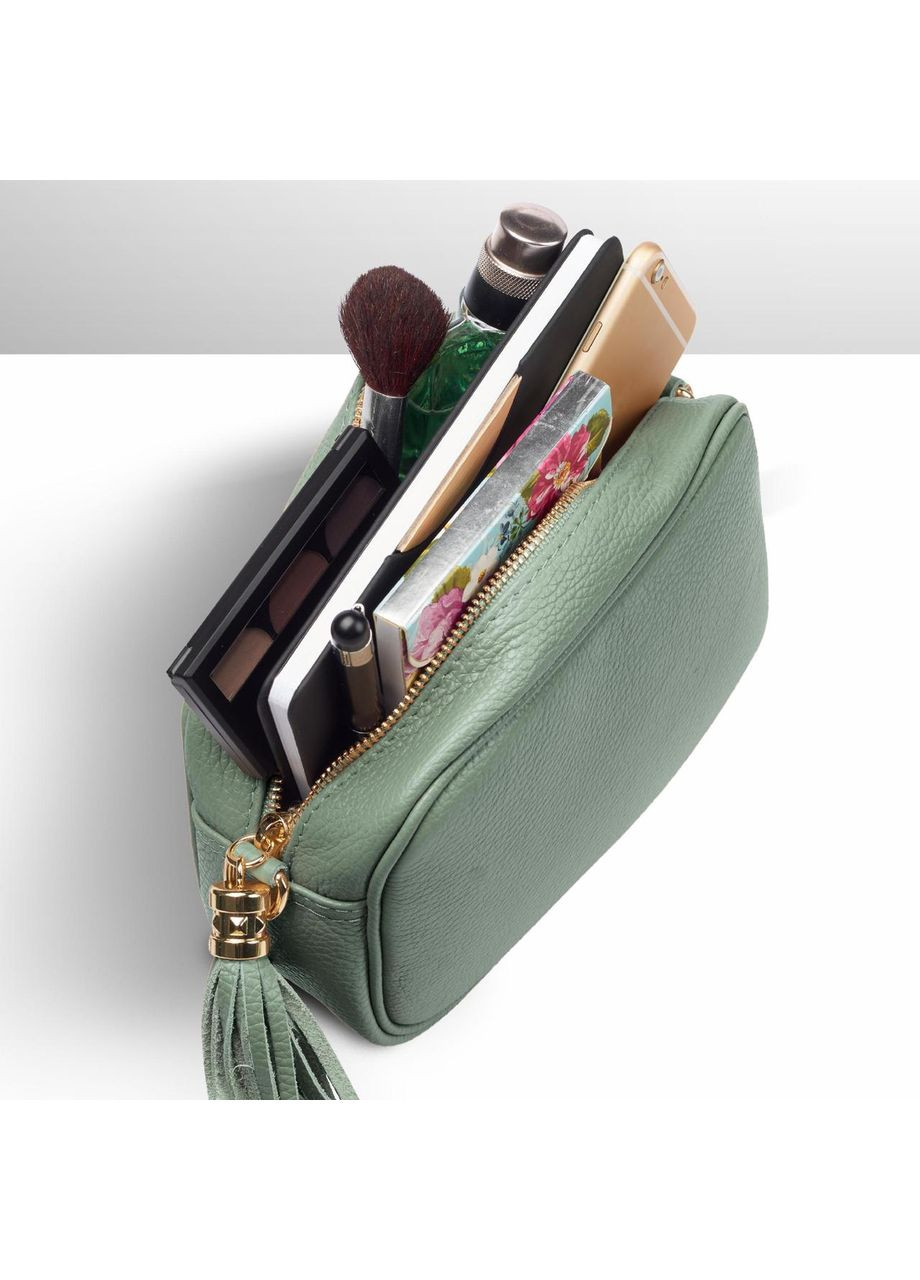 Кросс-боди Зелено-серый - Итальянская женская мягкая сумка кросс-боди из натуральной кожи на молнии с подкладкой TAKEASY (365875784)