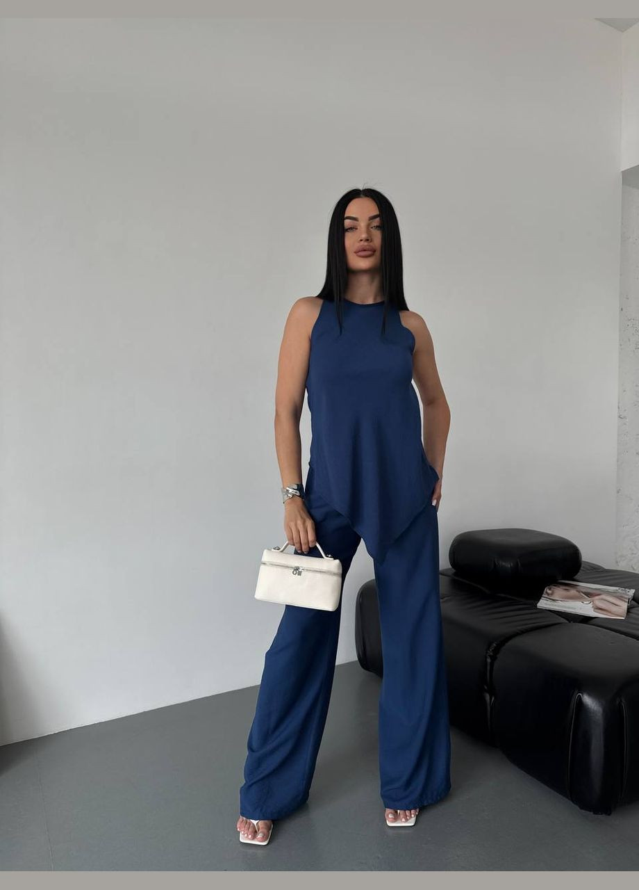 Женский льняной костюм двойка с кофтой и брюками палаццо MonCher (334676415)