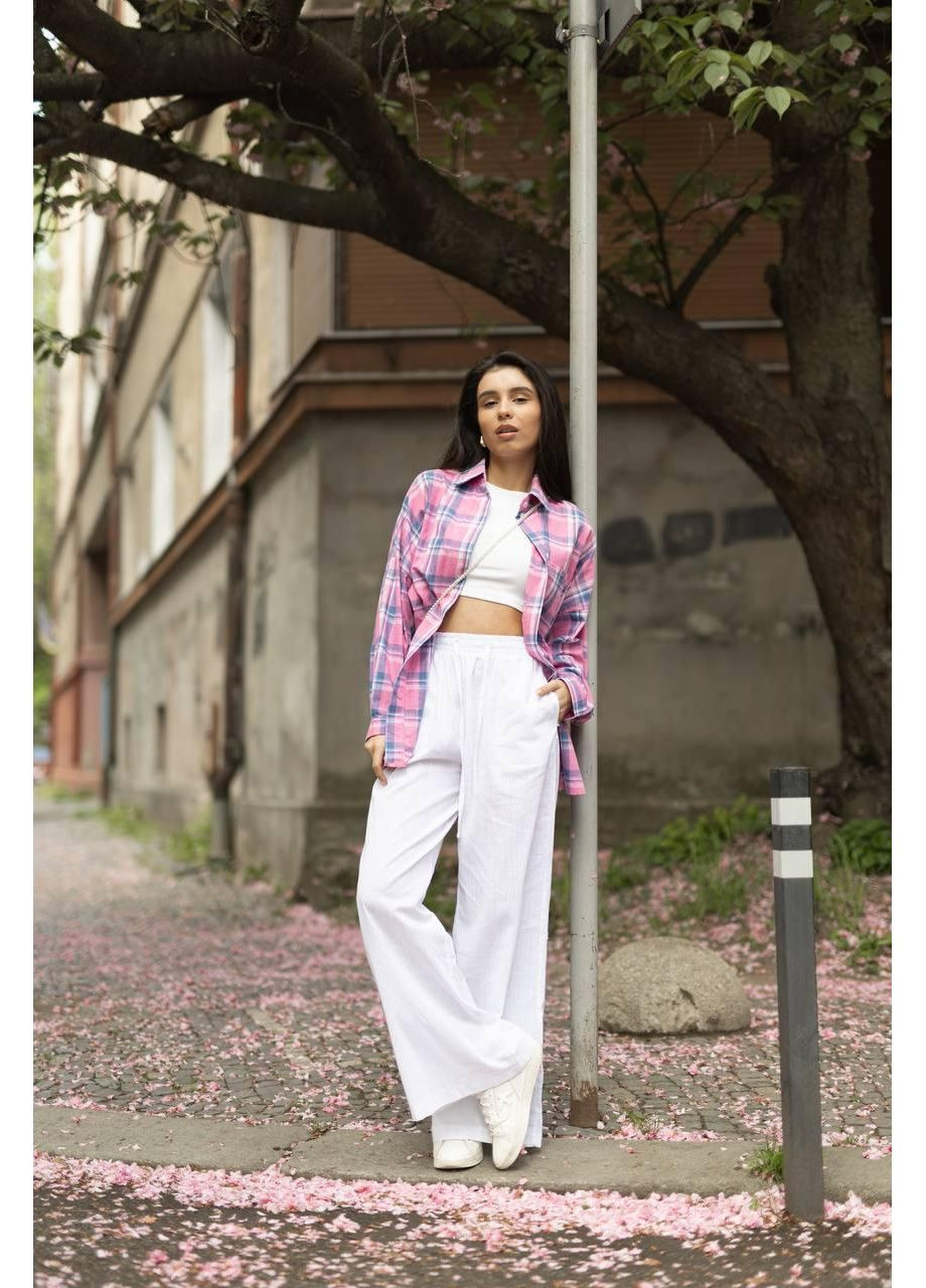 Розовая повседневный рубашка в клетку No Brand с длинным рукавом