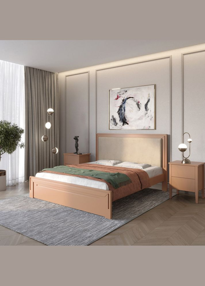 Двоспальне дерев'яне ліжко Торонто Т4 (RAL8025)/Аляска 23 (бежевий) 160х200 см (MBG-8692) Mebigrand (368282184)