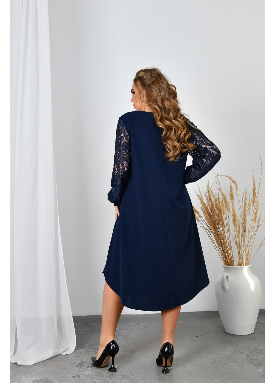 Темно-синя святковий, вечірня, ділова жіноча сукня з трикотажу креп-стретч No Brand однотонна