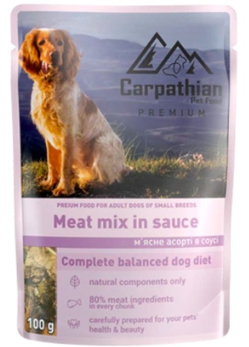 Влажный корм для собак Мясное ассорти в соусе 100 г (4820111141142) Carpathian Pet Food (279562828)