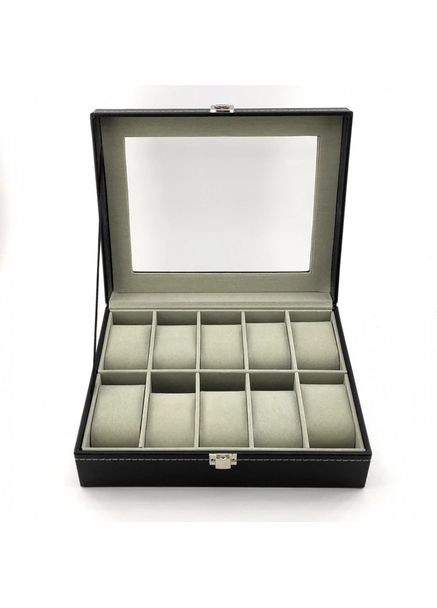 Коробка для годинників чорна на 10 штук, футляр для зберігання годинників та браслетів з кришкою No Brand (361669430)