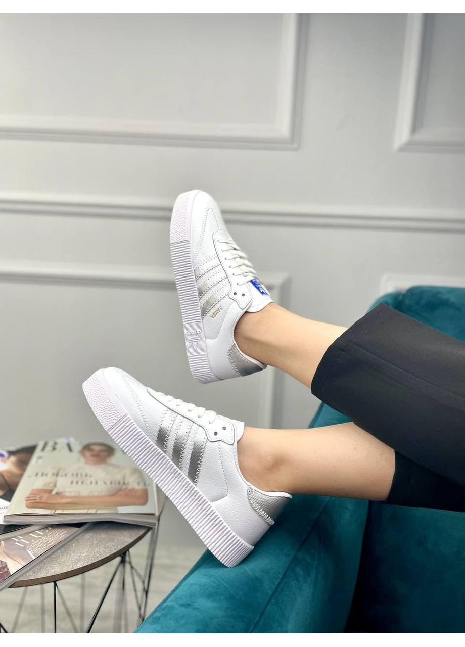 КРОСІВКИ ЖІНОЧІ ADIDAS SAMBA WHITE SILVER АДІДАС САМБА No Brand білі демісезони (368867849)