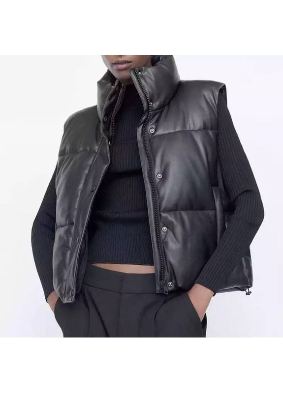 Жилетка из экокожи с планкой на кнопках и змейке, размеры 42-46 No Brand (358894733)