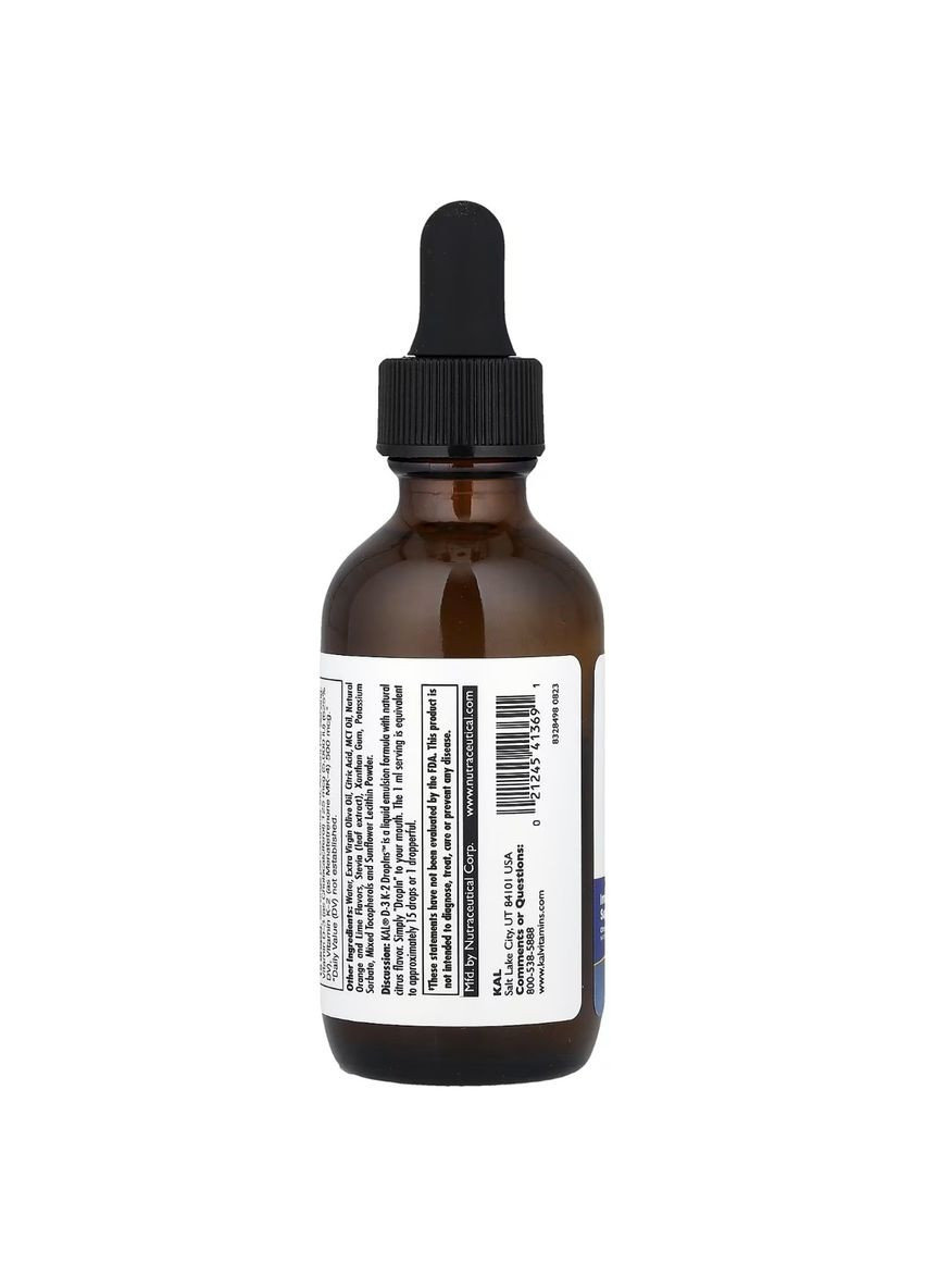 Витамин D3+K2, Vitamin D3 K2 Drop,, цитрусовый вкус, 59 мл. KAL (326054412)