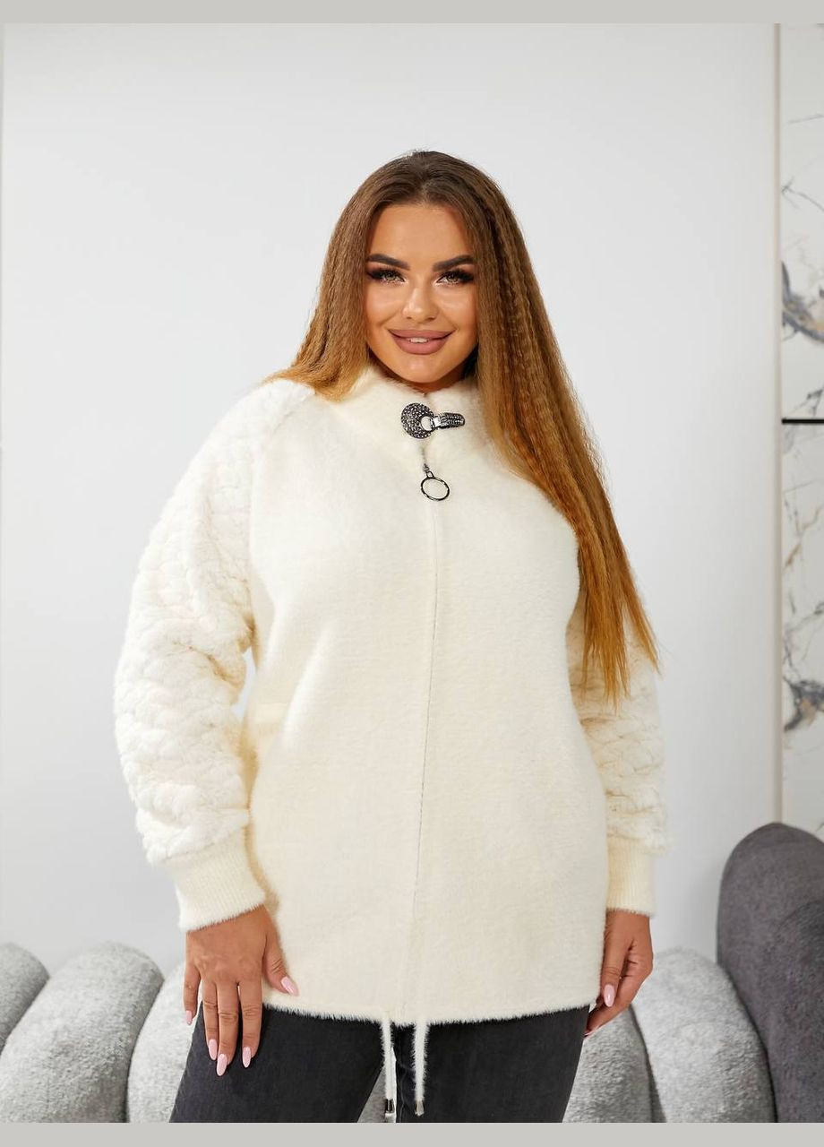 Молочне Кежуал пальто з альпаки та хутром 48-56 розміру KVAN