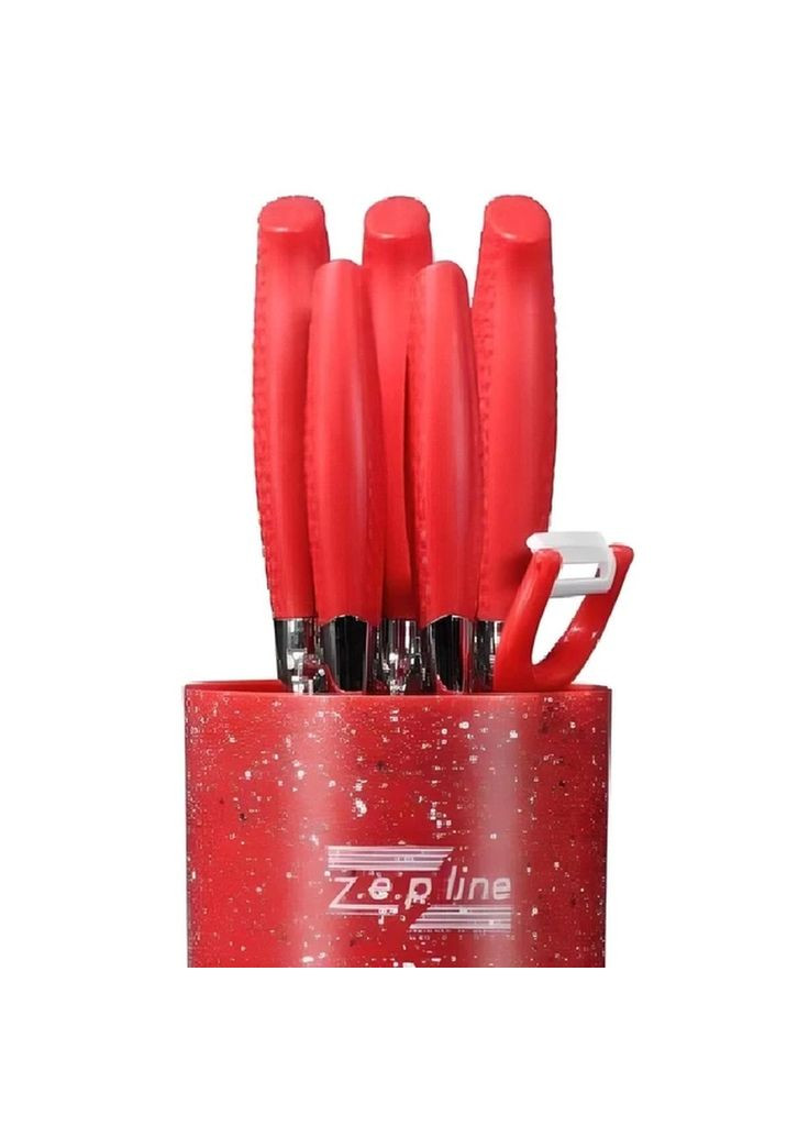 Профессиональный набор ножей с подставкой 7 предметов Zepline ZP-046 красные, нержавеющая сталь