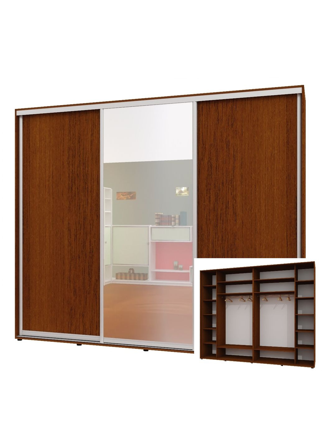 Шафа-купе тридверна 290*60*230 см Горіх лісовий 3 двері ДСП + Дзеркало + ДСП Люкс-147 Алекса (360477956)
