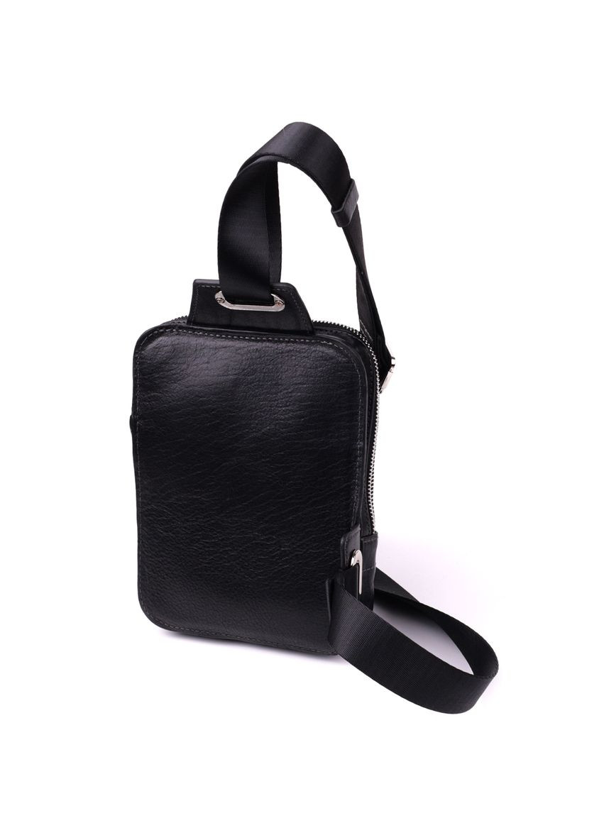 Мужская прямоугольная сумка бананка из зернистой натуральной кожи 22879 Черный Grande Pelle (331908237)