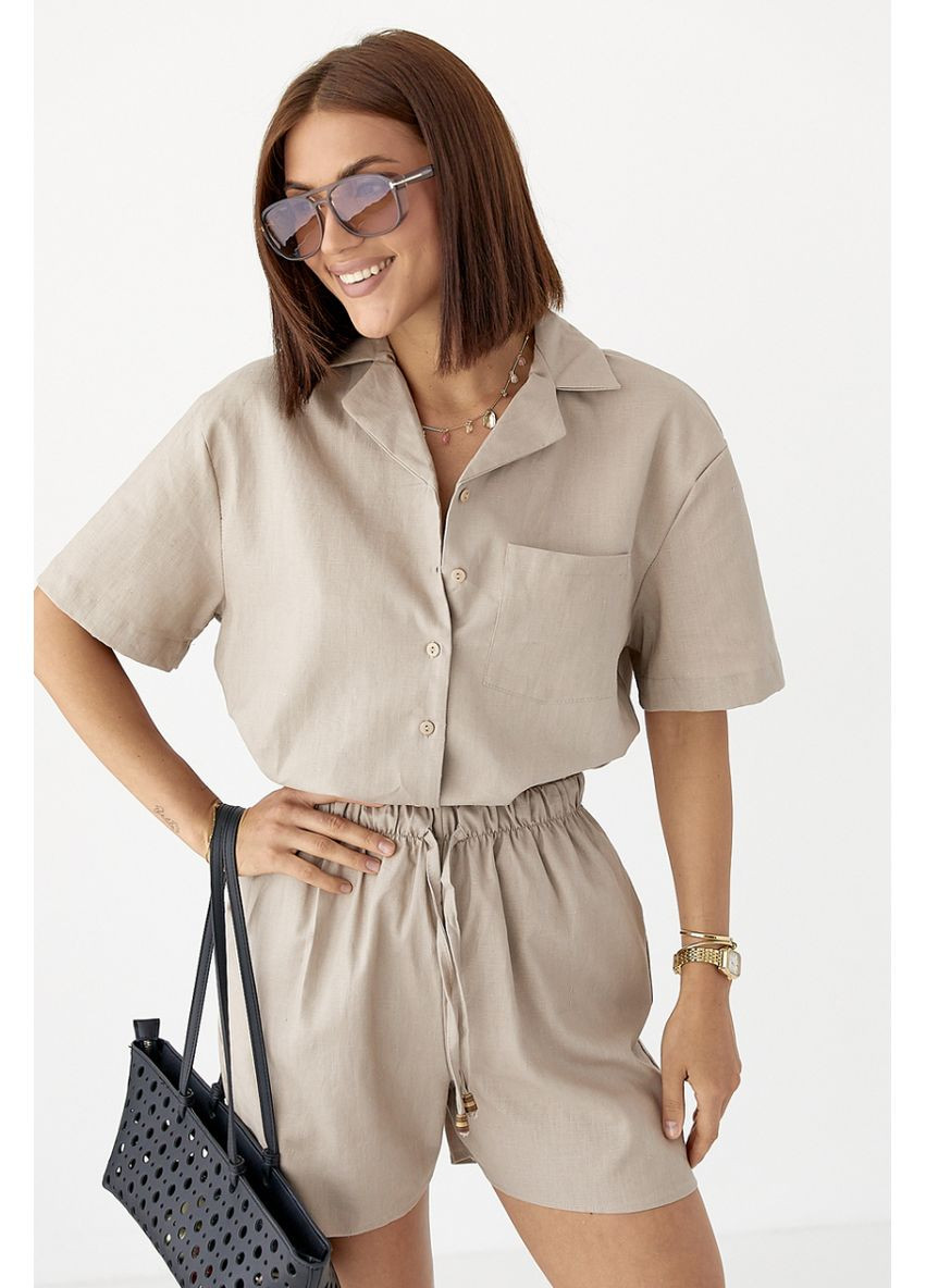 Льняний костюм із сорочкою та шортами Lurex Костюм-двойка (370377326)