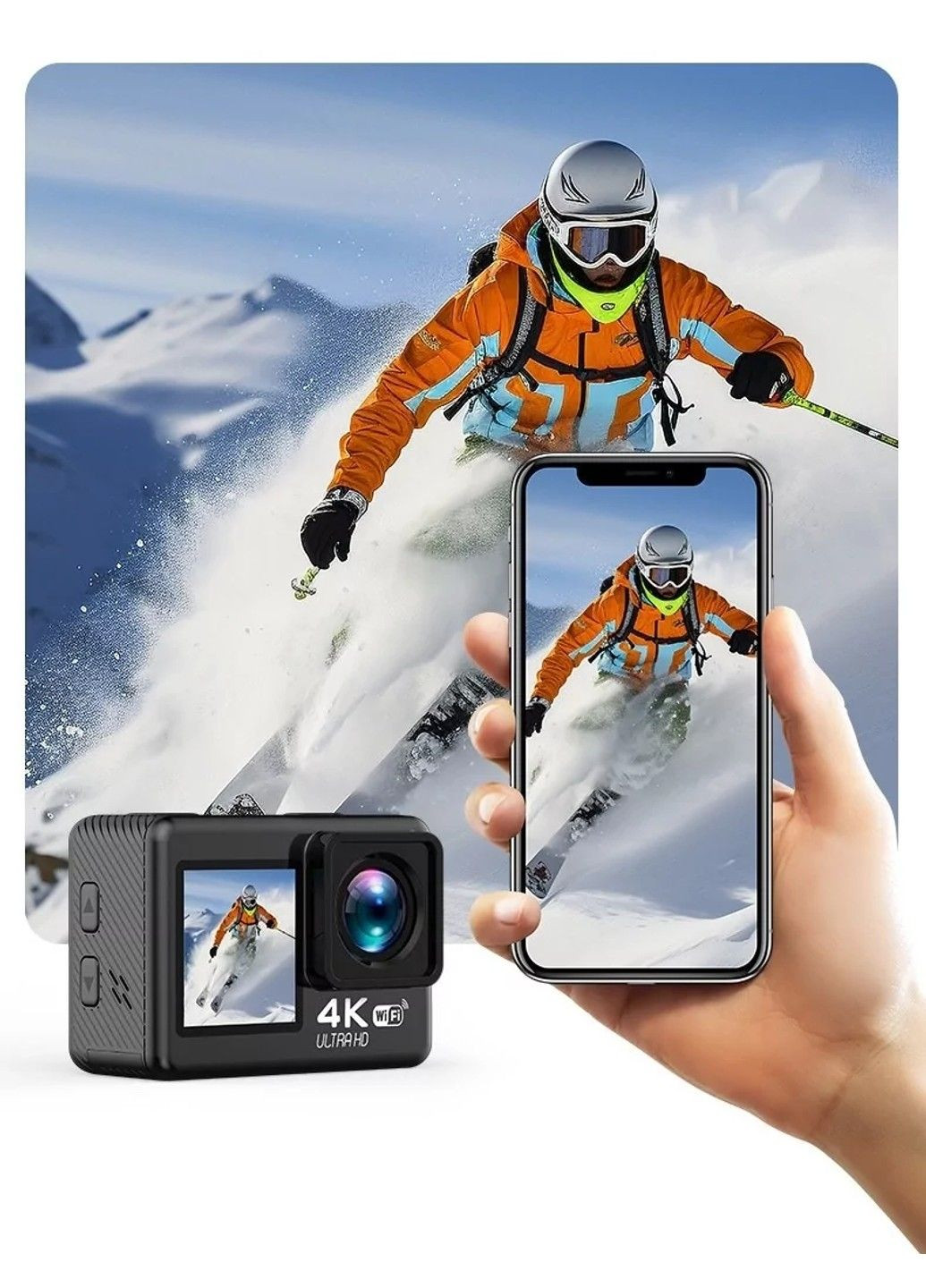 Екшн камера V8 Full HD 4K Wi-Fi з пультом дистанційного керування і водонепроникним боксом No Brand (332636954)