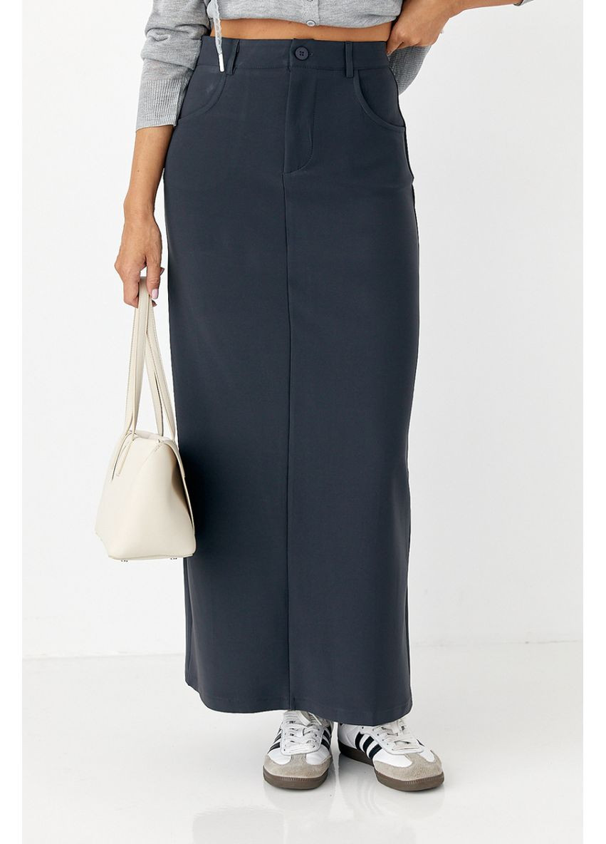 Серая офисная однотонная длинная классическая юбка Lurex