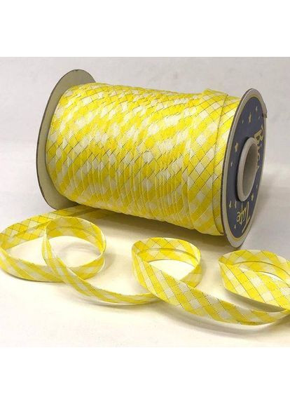 Коса атласна бейка на відріз - жовта клітина Plus-plus (354798517)