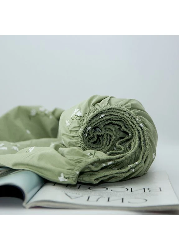 Простирадло на резинці Бязь Gold Люкс 150х200х20 см (MS-850002252) Moon&Star Green Bloom (386596138)