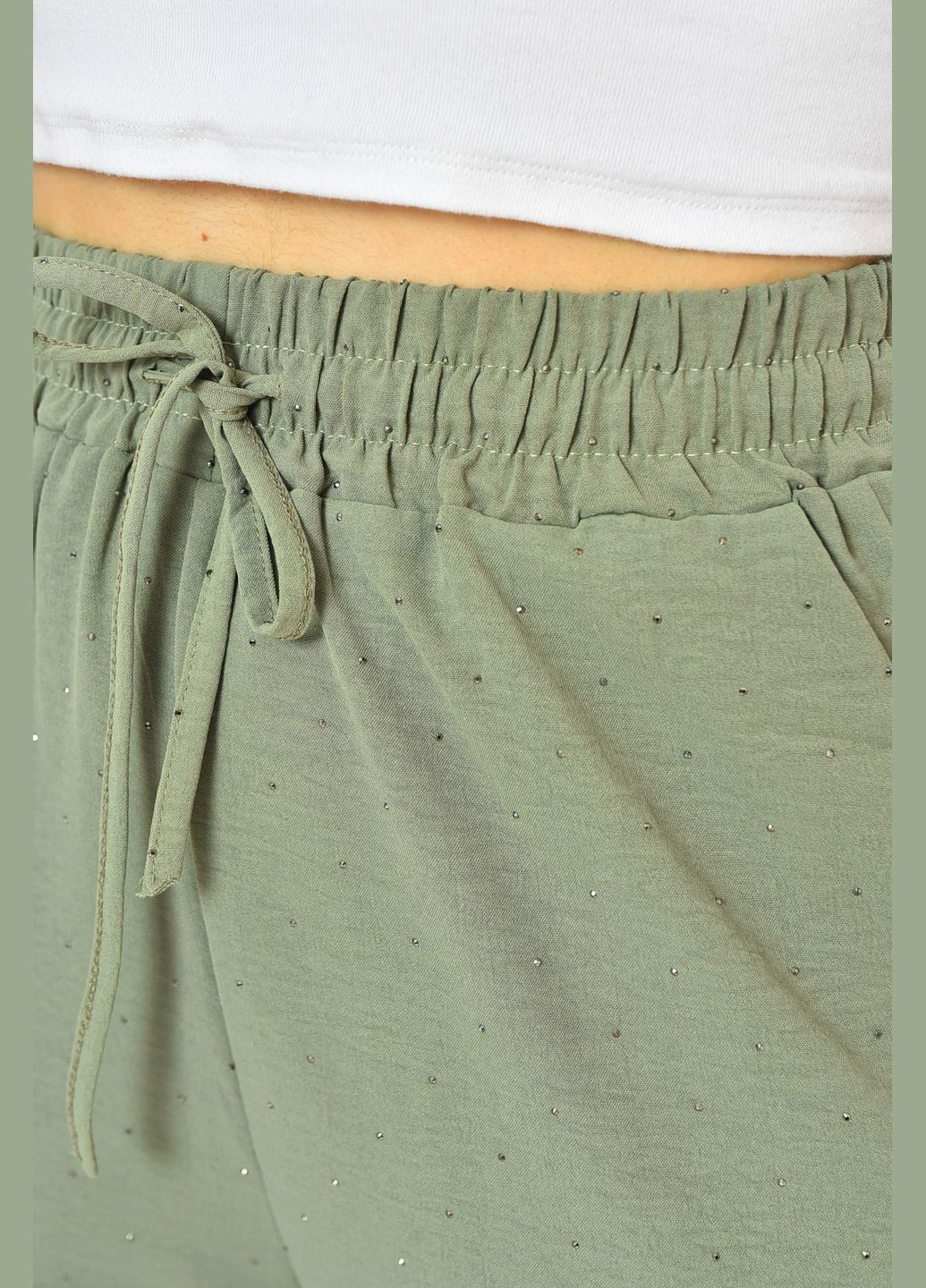 Штани жіночі зеленого кольору зі стразами Let's Shop (326488119)