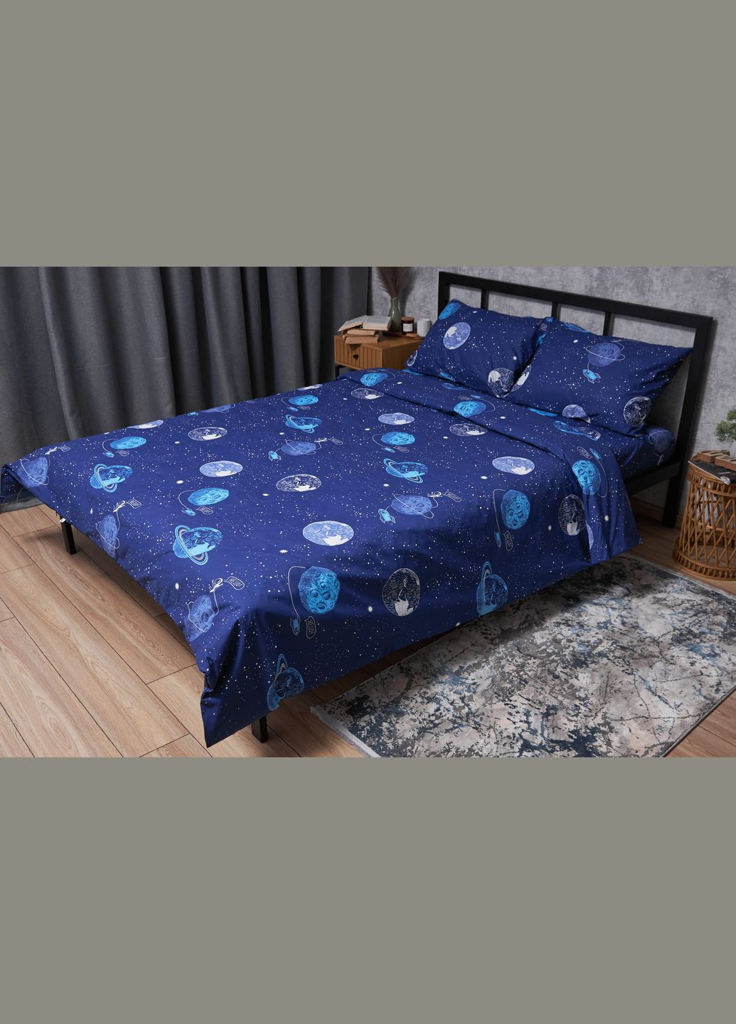 Комплект постільної білизни Бязь Gold Люкс «» Сімейні 143х210х2 наволочки 4х70х70 (MS-820004824) Moon&Star Planets (293148205)