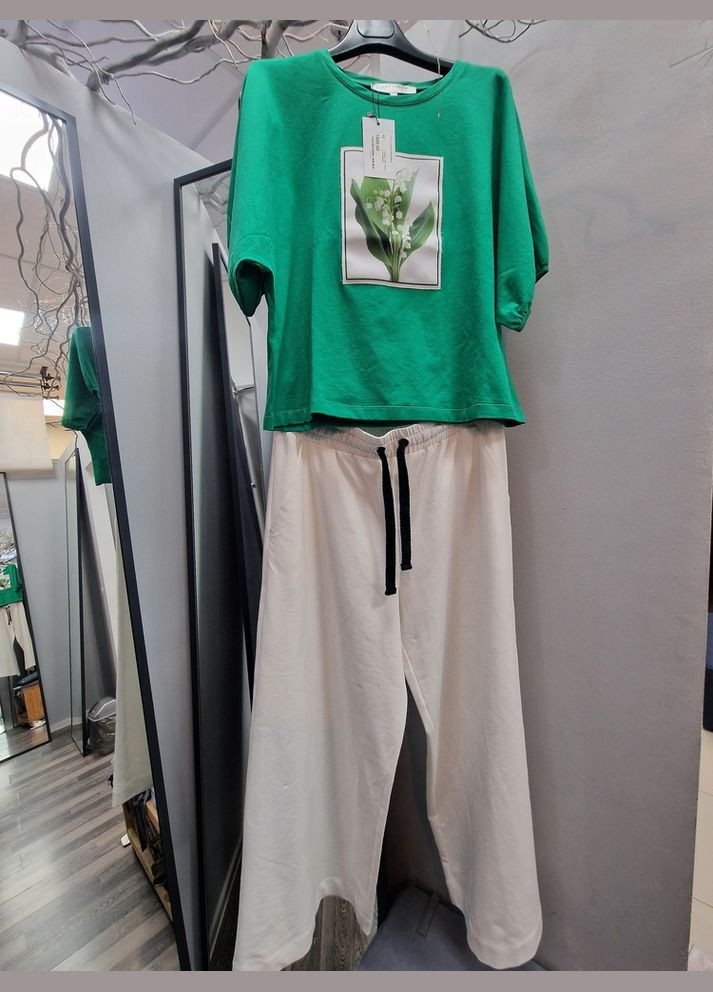 Брюки женские белые трикотажные укороченные широкие Modna KAZKA MKKS204-1 KAPTSOVA (336933451)