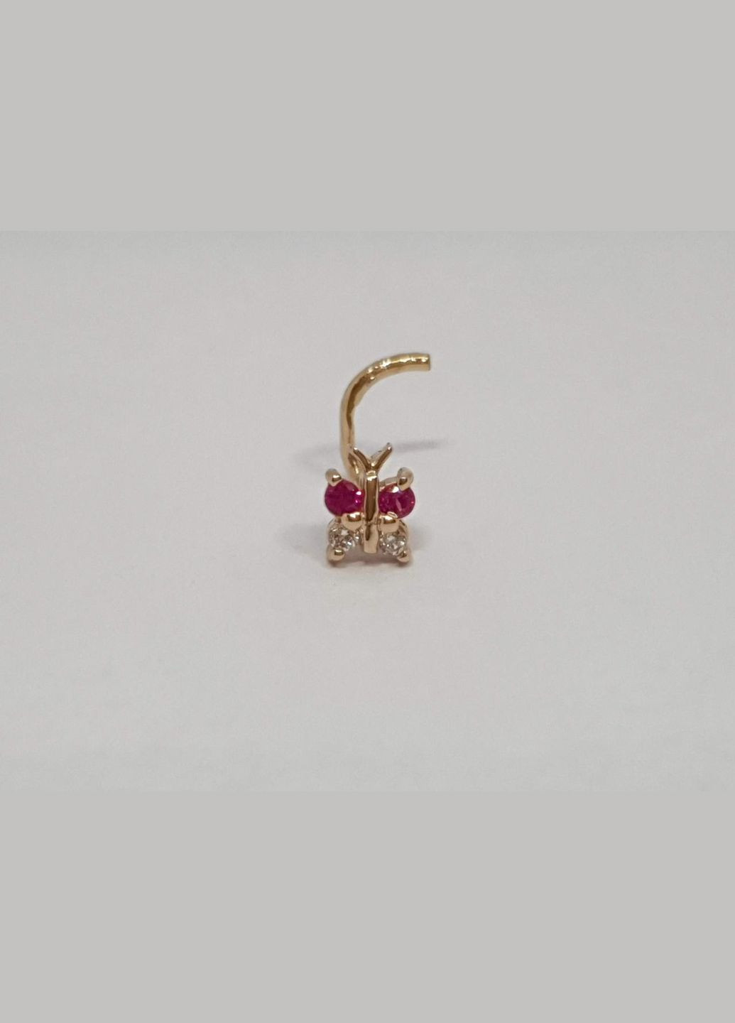Золота сережка-пірсинг в ніс з фіанітами. 1041.1 Червоний/Білий Dear (269462504)