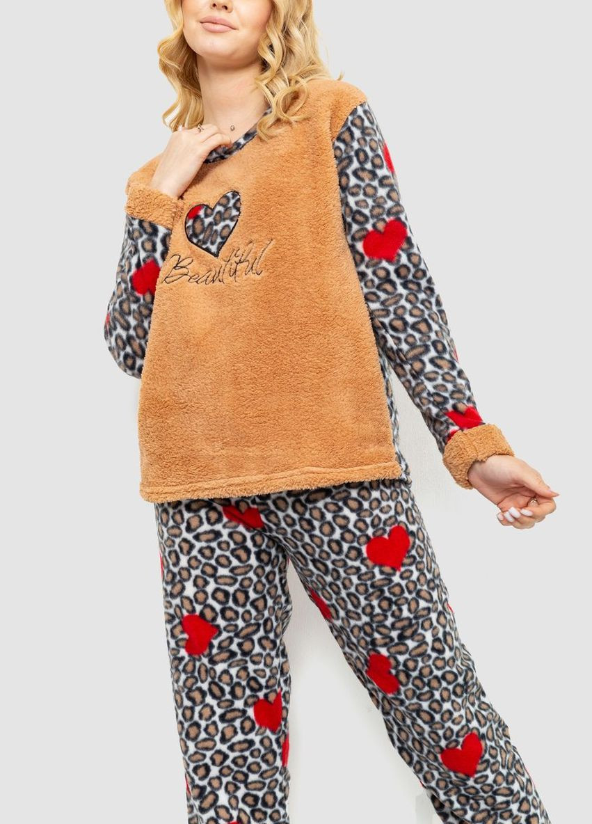 Бежевая зимняя пижама женская махра, цвет бежевый, Ager