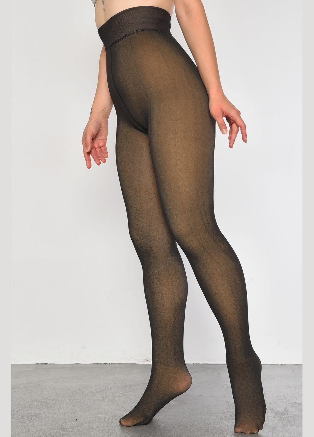 Колготки жіночі на штучному хутрі імітація шкіри чорно-бежевого кольору 3000D Let's Shop (302660456)