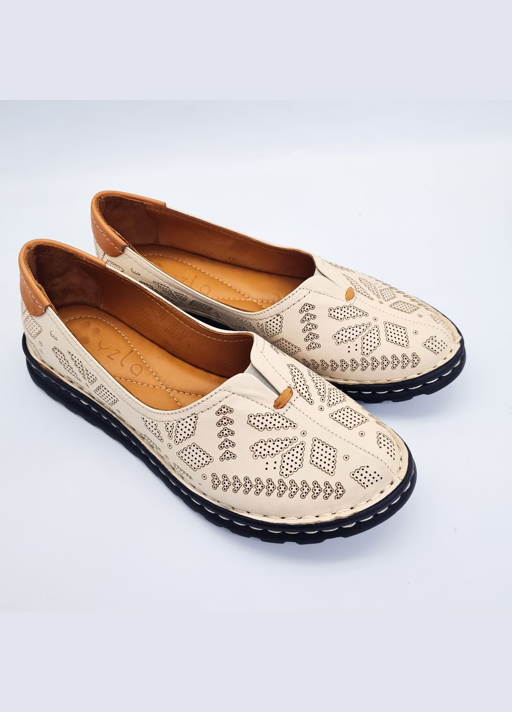 Бежевые мокасины (р) кожа 0-1-1-s-1435-03-1 Yzla