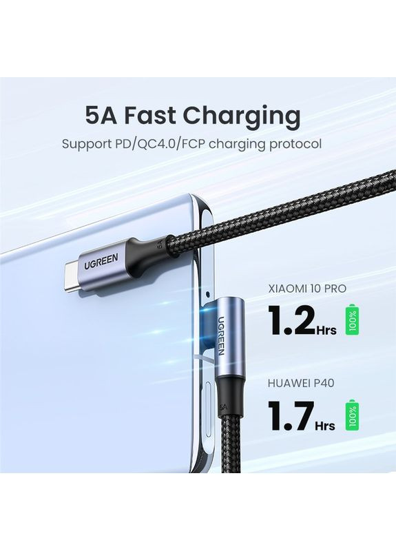 Кабель USB-C 2.0 to Angled USB-C M/M Cable Aluminium Shell with Braided 1m ( )(UGR-70643) (UGR-70643) Ugreen US334 (369609602)