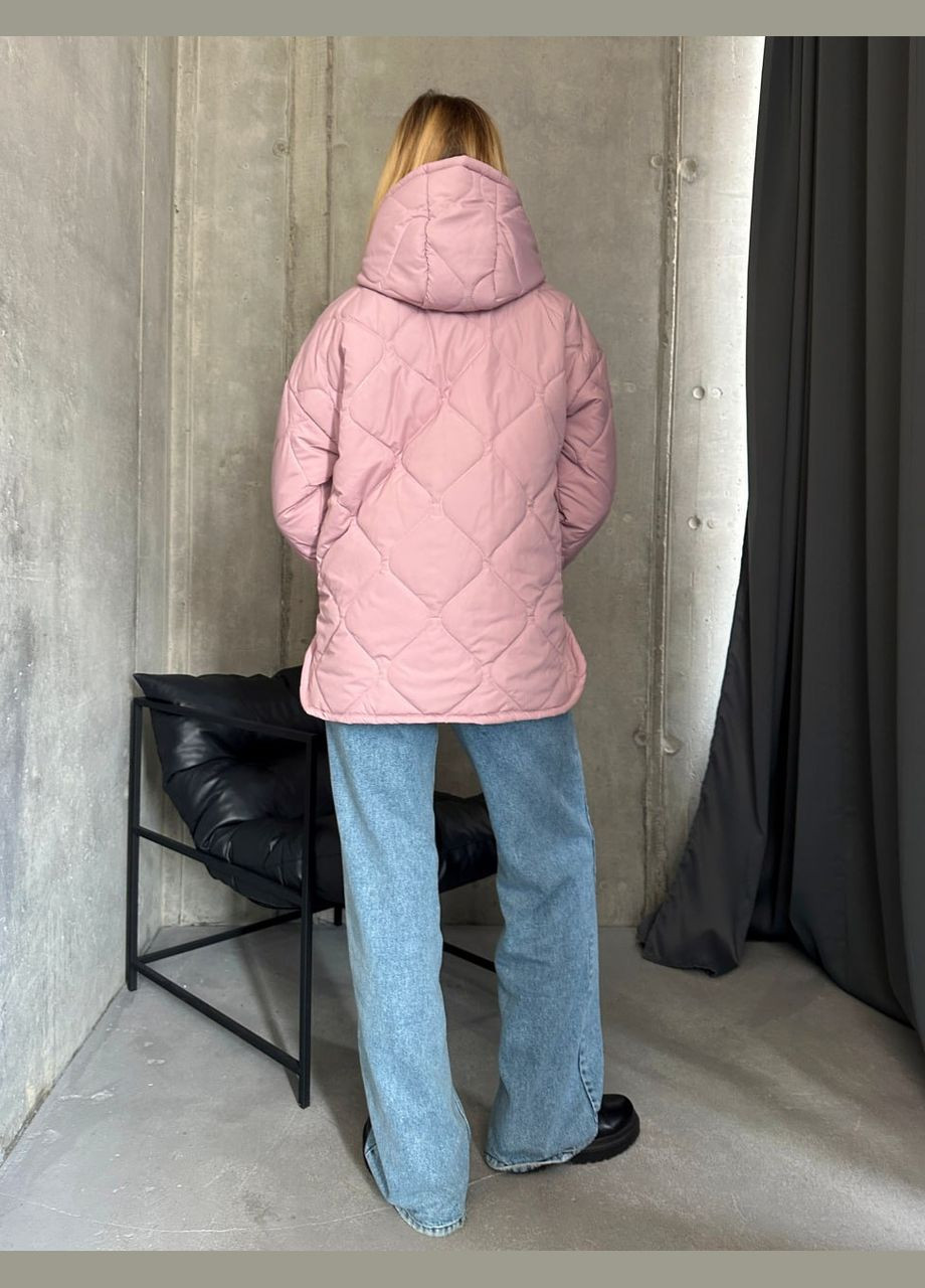 Розовая женская теплая куртка с капюшоном цвет темная пудра р.50/52 452207 New Trend