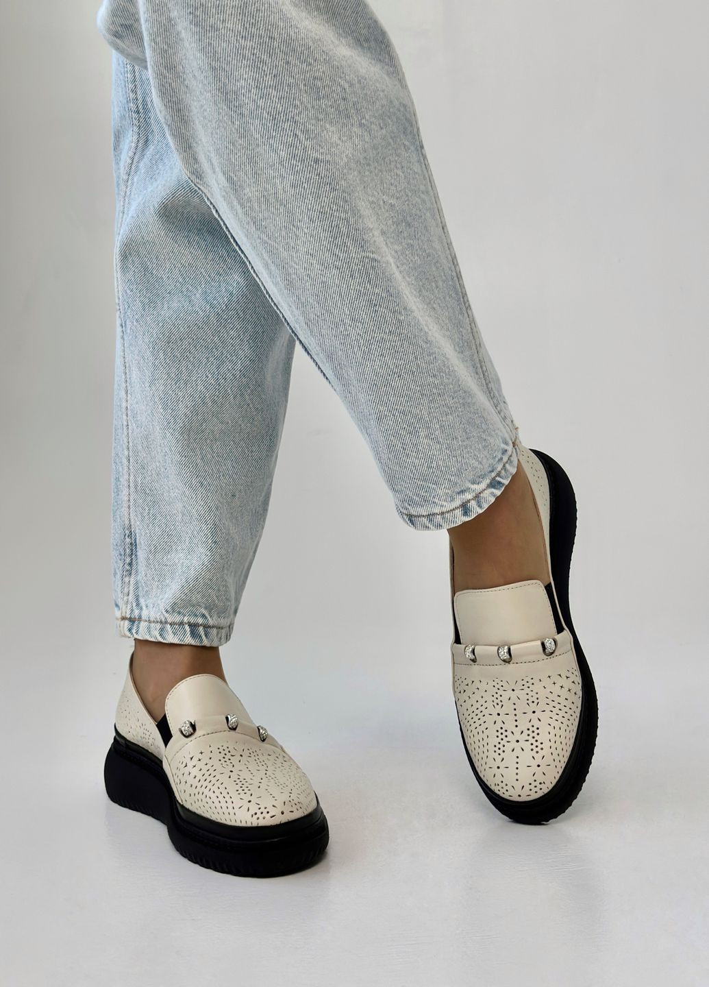 Evromoda Туфли женские кожаные на платформе светло-бежевый з, турция — демисезон (301012665)