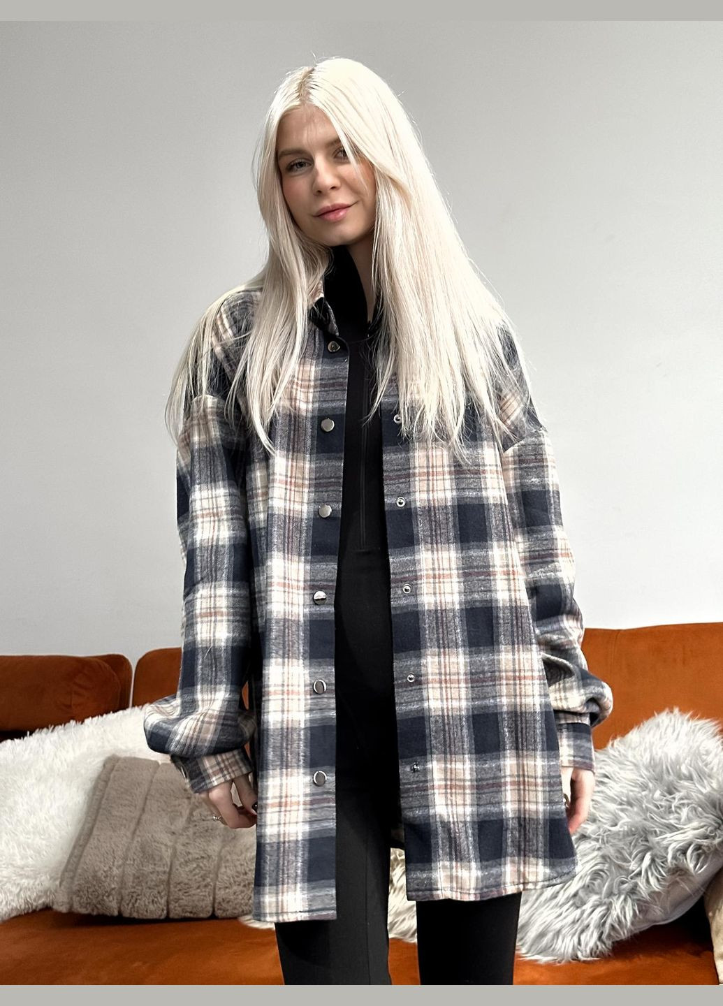 Стильна оверсайз сорочка клітинка Vakko (323687952)