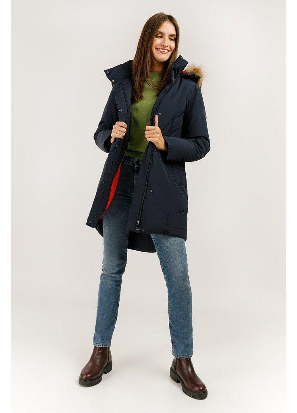 Темно-синій зимній Пуховик Finn Flare