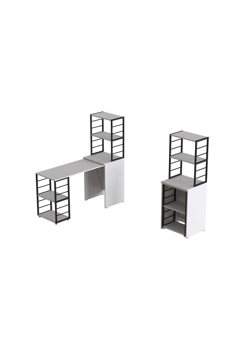 Стіл-тумба трансформер Смарт 3/2 з етажеркою 1430x1450x600 Чорний метал ДСП Біле 16 мм (FRD-105116) Ferrum-decor (361944306)