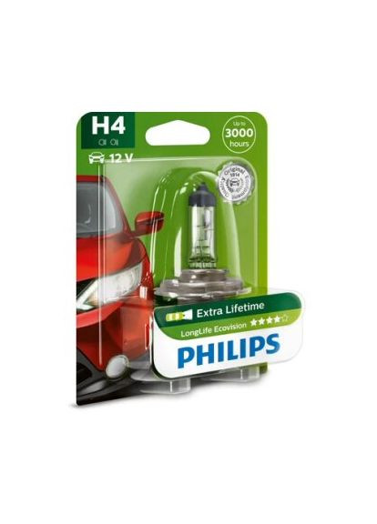 Лампа розжарювання H4 12V 60/55W P43t-38 LongerLife Ecovision 1шт blister (вир-во ) Philips (332054670)