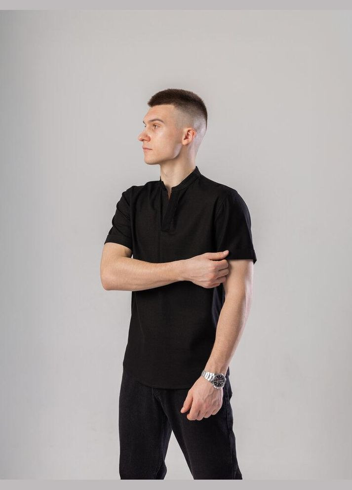 Чоловіча сорочка без гудзиків чорна короткий рукав No Brand (341306121)