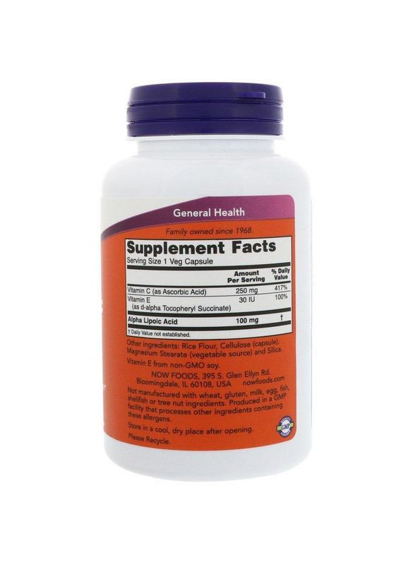 Альфа-Липоева Кислота, Alpha Lipoic Acid, 100 Мг, 60 Капсул Now Foods (366734657)