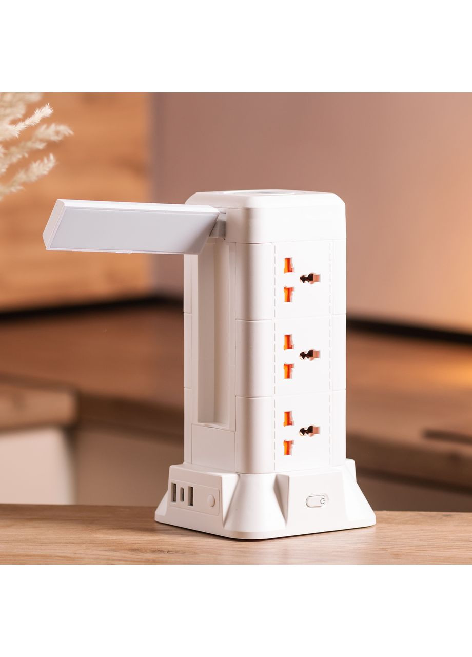 Мережевий фільтр подовжувач 4.8 м з лампою на 9 універсальних розеток з 2 USB, 1 Type-C, бездротова зарядка HP-5-7MF (A-034371) Yiwu (354825437)