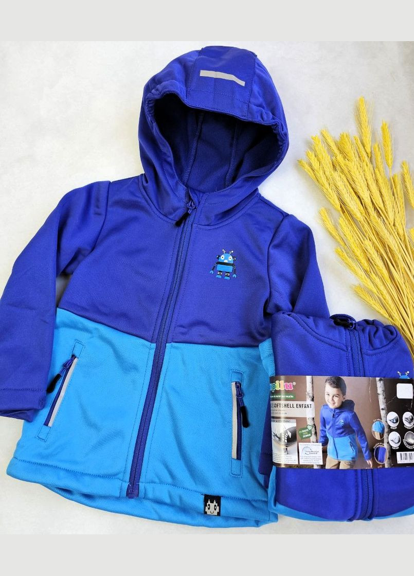 Синяя демисезонная детская куртка софтшел на флисе водонепроницаемая Lupilu Куртка
